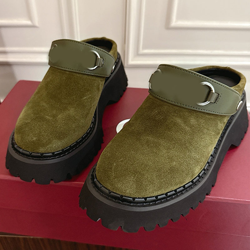 women Dark green suede Horsebit mules exquisite Womens mule with Horsebit Spring Summer Style Daily Outfit casual shoes Italian designer retro mules