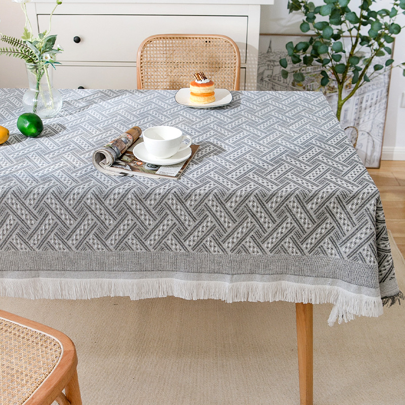 A839 cream wind tassel cotton yarn tablecloth photo atmosphere dustproof table cloth rectangular decorative coffee table cover towel non-slip