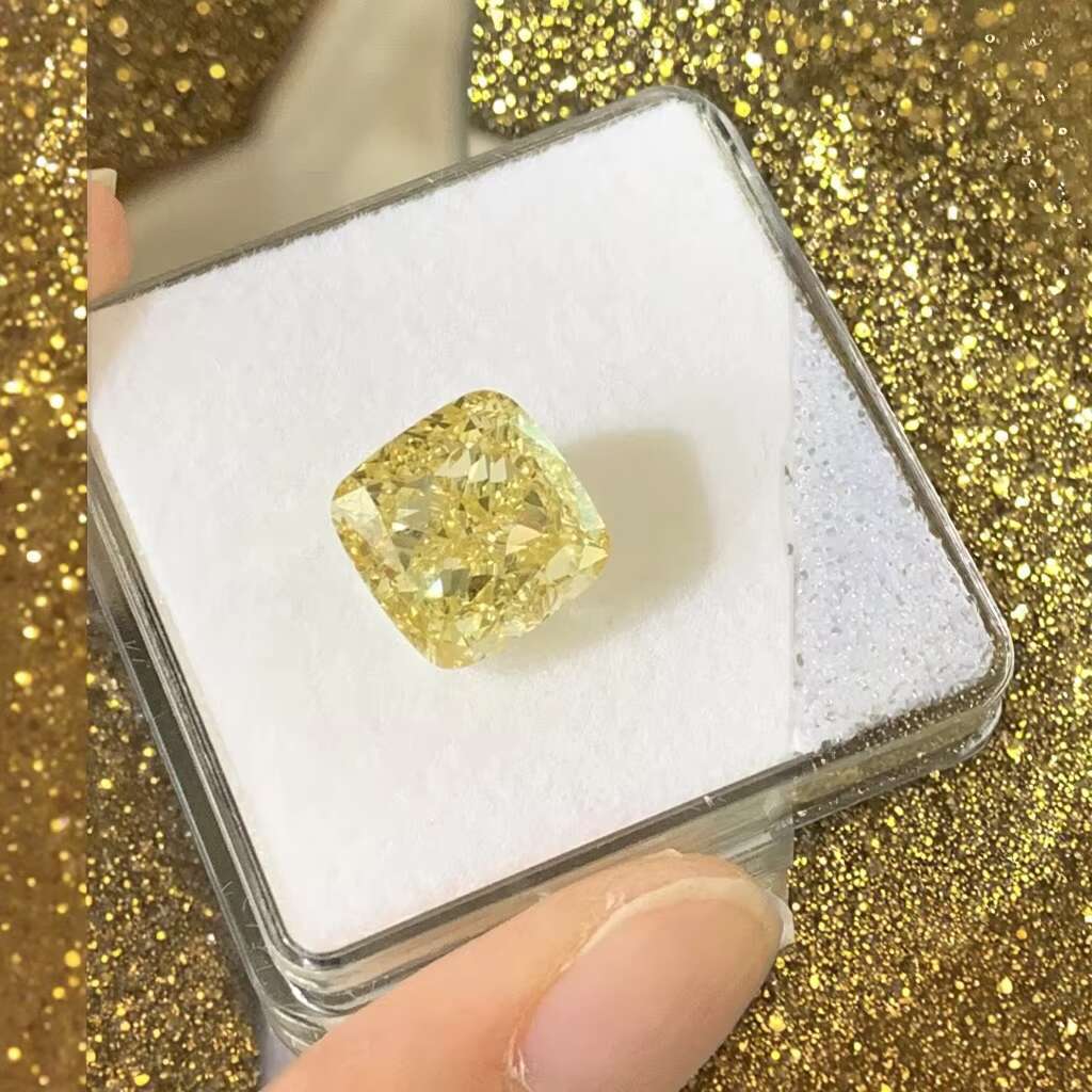 Wholesale IGI Certified 10.13CT VS1 Synthetic Lab Grown Diamond CVD Lab Grown Fancy Intense Yellow Cushion Cut Loose Diamonds