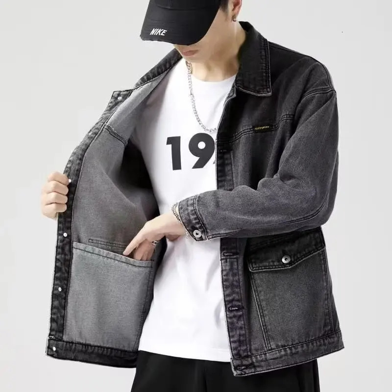 Spring Autumn Fashion Mens Casual Trendy Multi Pocket Solid Color Denim Jacket Coat Loose Amaerican Jean Jacket Male Tops 251126 - view 6