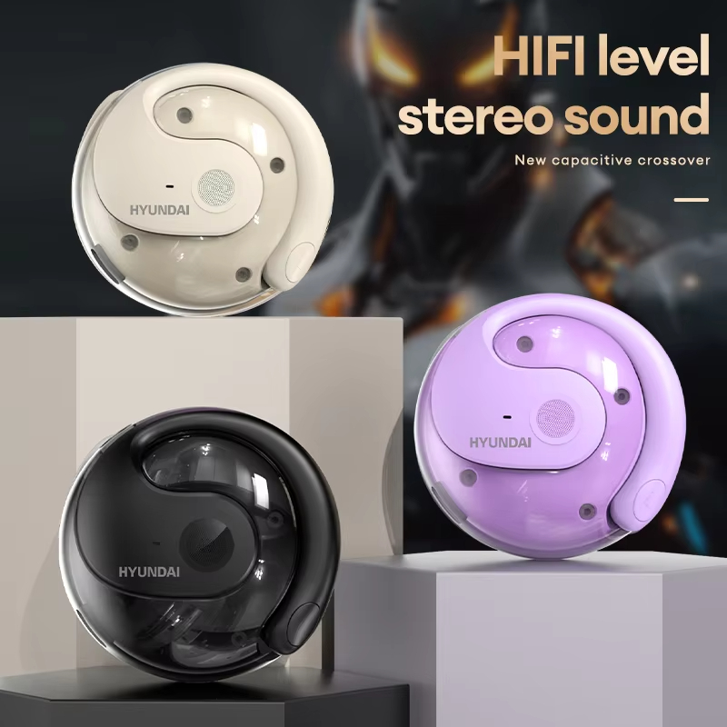 HYUNDAI HY-T26 Clip on Wireless Earphones Bluetooth 5.3 Sport Ear Hook Earbuds Low Latency Gaming Headphones Long Battery Life Headset HIFI Sound with