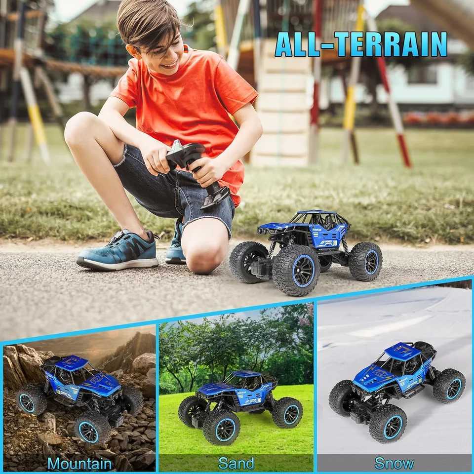 Remote Control Cars 118 Scale All Terrain RC Car RC Monster Truck Toys with Spray LED Lights 4WD Alloy Climbing Car Toys Y251127