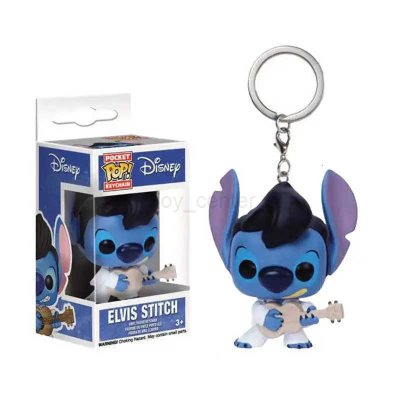 Disney Stitch Pocket Keychain Lilo Stitch Elvis Stitch Summer Vinyl Dolls Figure Model Toys for Children Birthday Gift H2511271