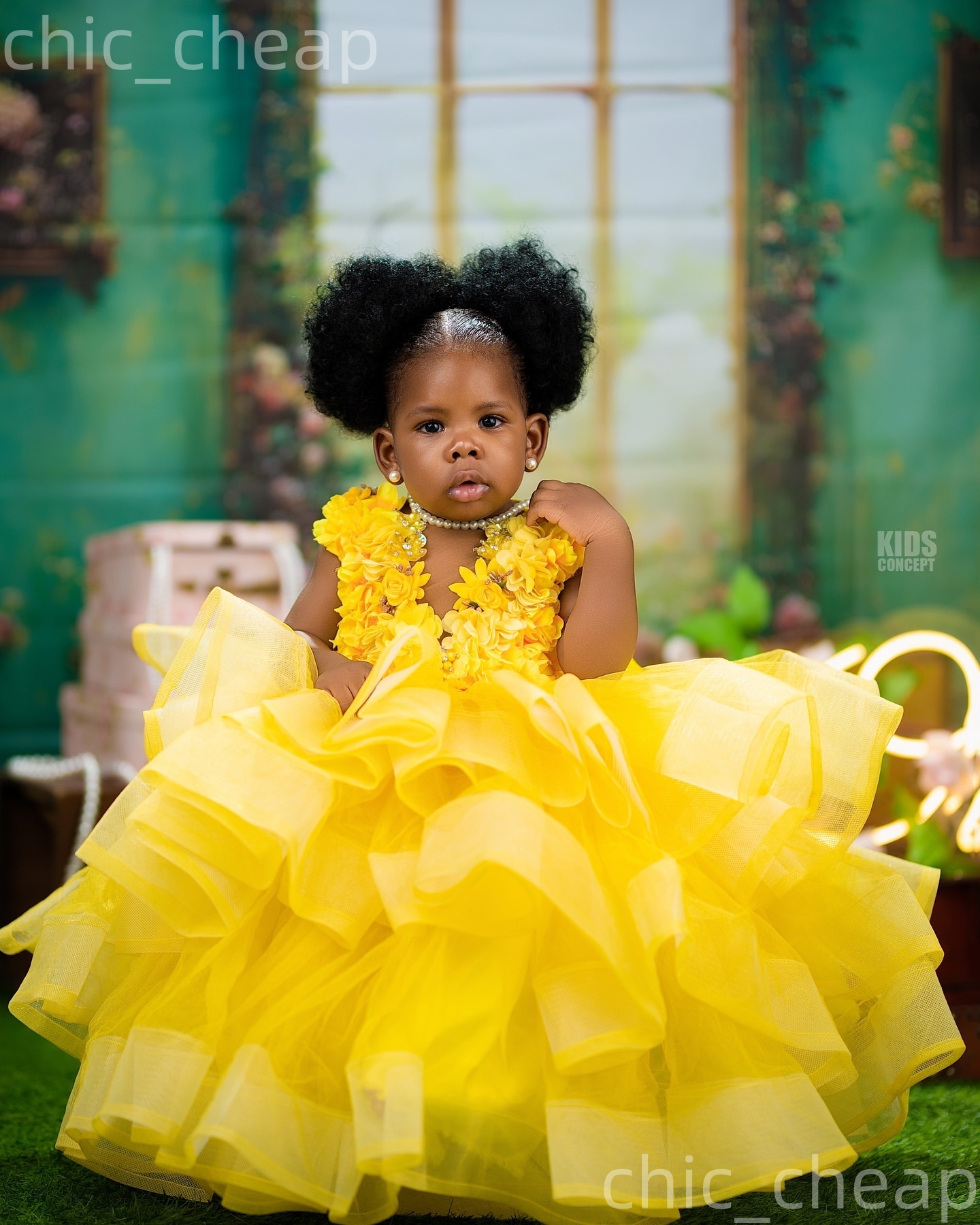 2026 Yellow Ball Gown Flower Girl Dresses Flowers Tulle Tiers Sheer Neck Little Girl Christmas Peageant Birthday Christening Tutu Dress Gowns ZJ422