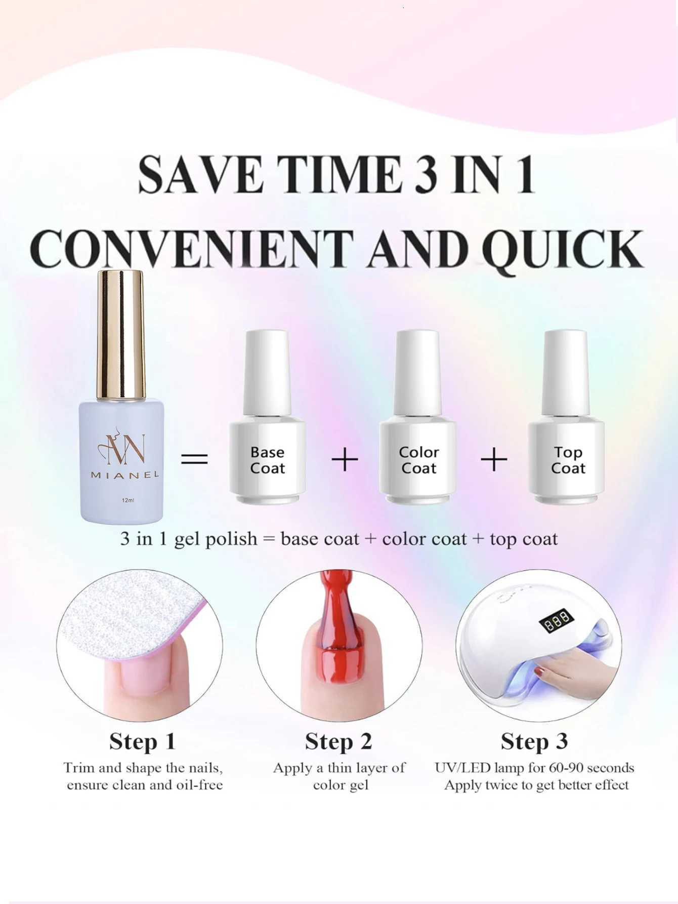 MIANEL One-step Nail Polish 3-in-1 Gel Nail Polish Top Selling White Black Blue pink Color Ice Clear Nude Gel Polish In summerT251127