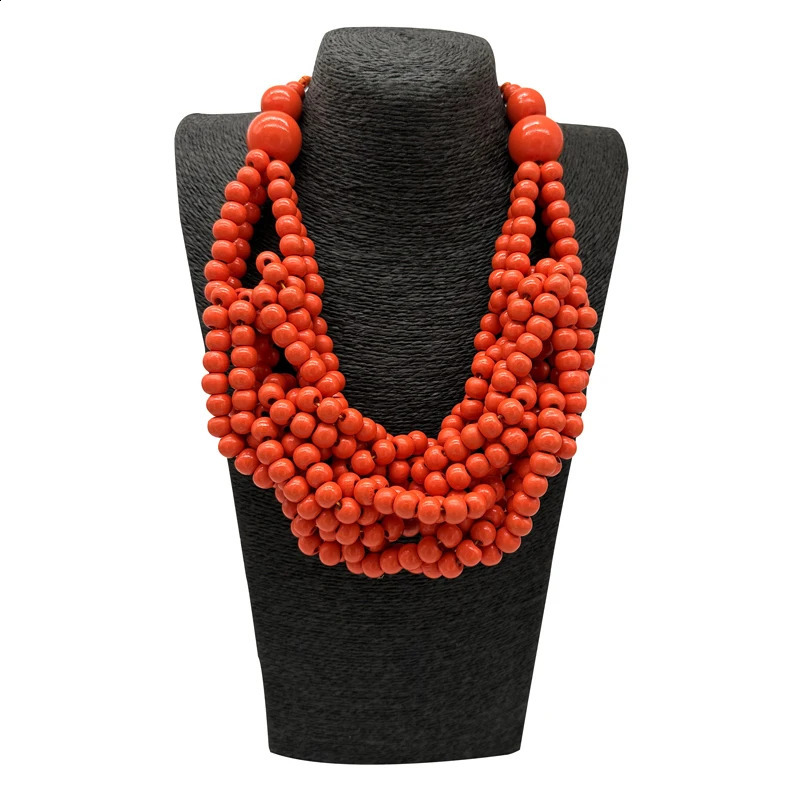 Colorful Round Wood Necklace Pendant Boho Bib Beads Chain Choker Collar Vintage Bohemian African Jewelry 250425