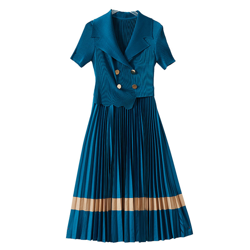 High-grade suit collar dress for women 2025 summer new Korean style slim temperament fashion splicing skirt D02306