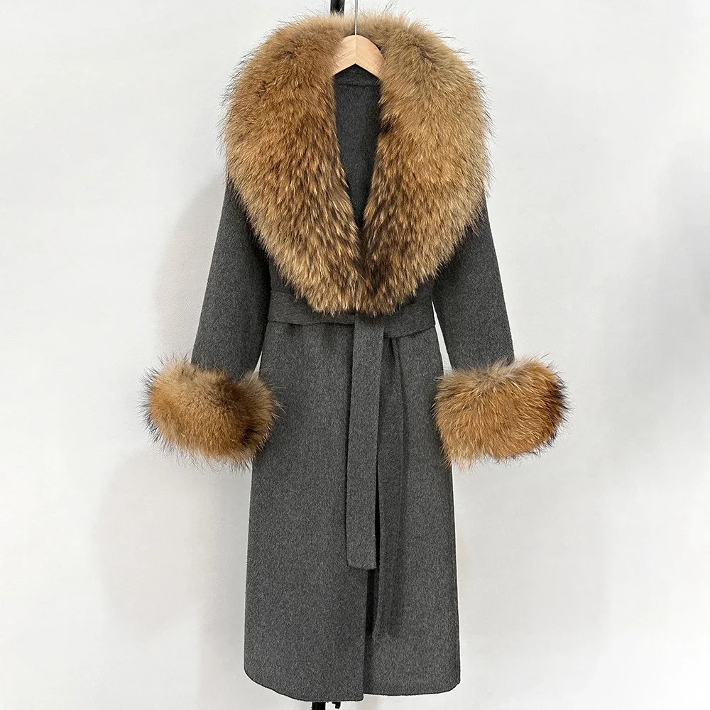 Autumn Wool Blend Coat Women Elegant Warm Real Fox Fur Collar Winter Female Doublesided Cashmere Jacket 251126 - view 3