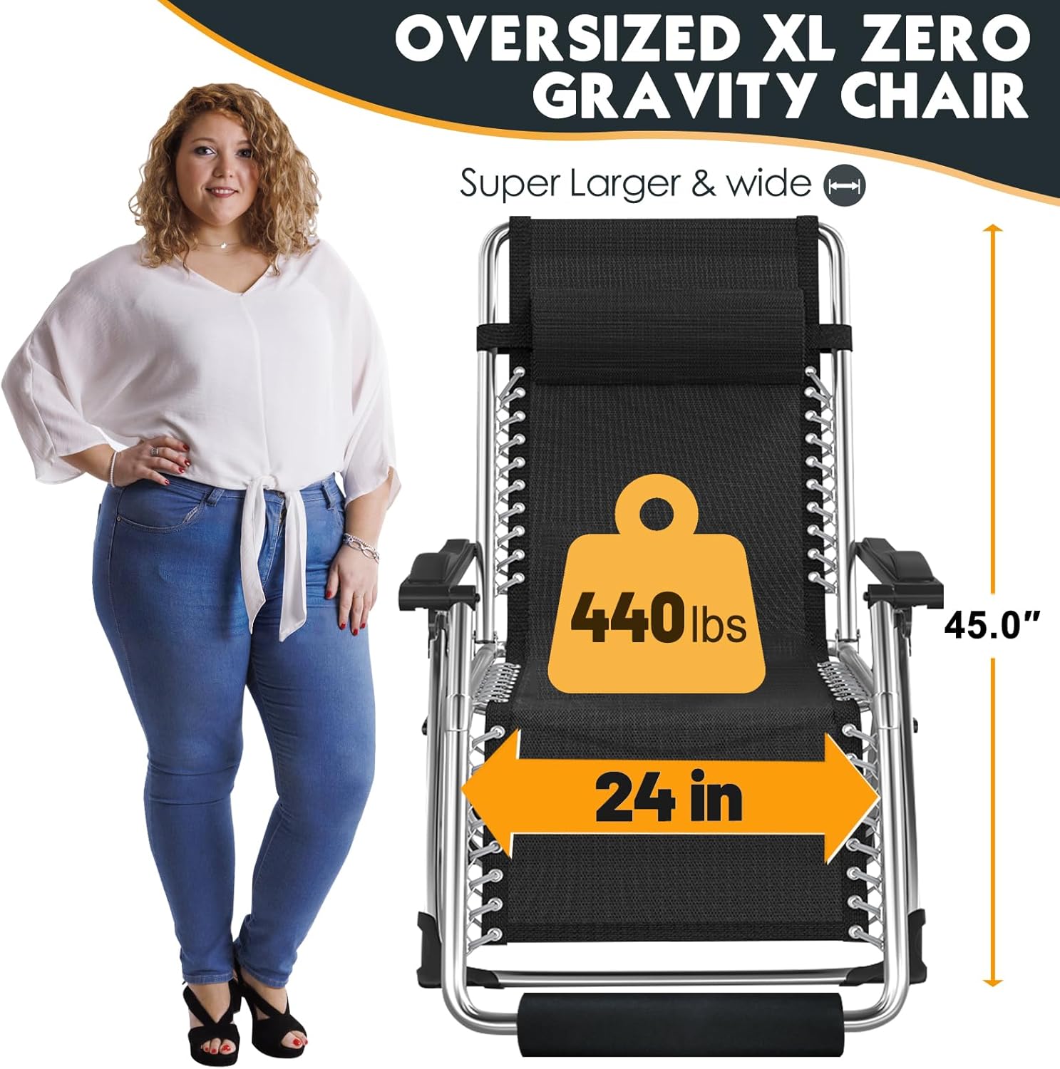 Zero Gravity Chair Oversize, Outdoor Padded Lounge Chair with Side Table, Zero Gravity Recliner Chair, Outdoor Reclining Chair, Sturdy & Comfortable,O