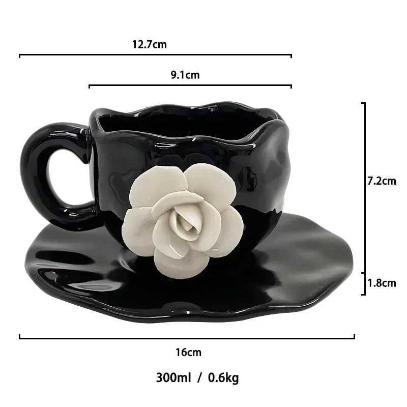 Petal Coffee Mug Creative Hand-pinched White Rose Cups and Saucers Home Afternoon Tea Ceramic Mug Three-dimensional Mug C2511274