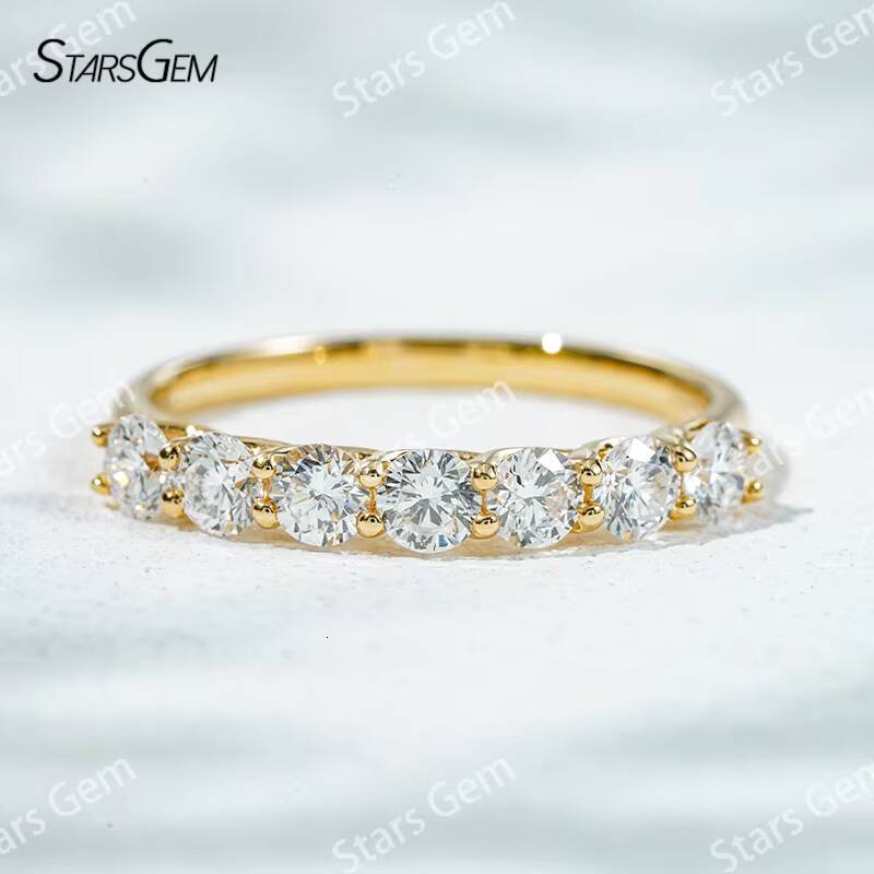 Starsgem 075ct 3mm Round Brilliant Cut Lab Grown Diamond 18K Gold Half Circle Seven Stone Diamond Ring