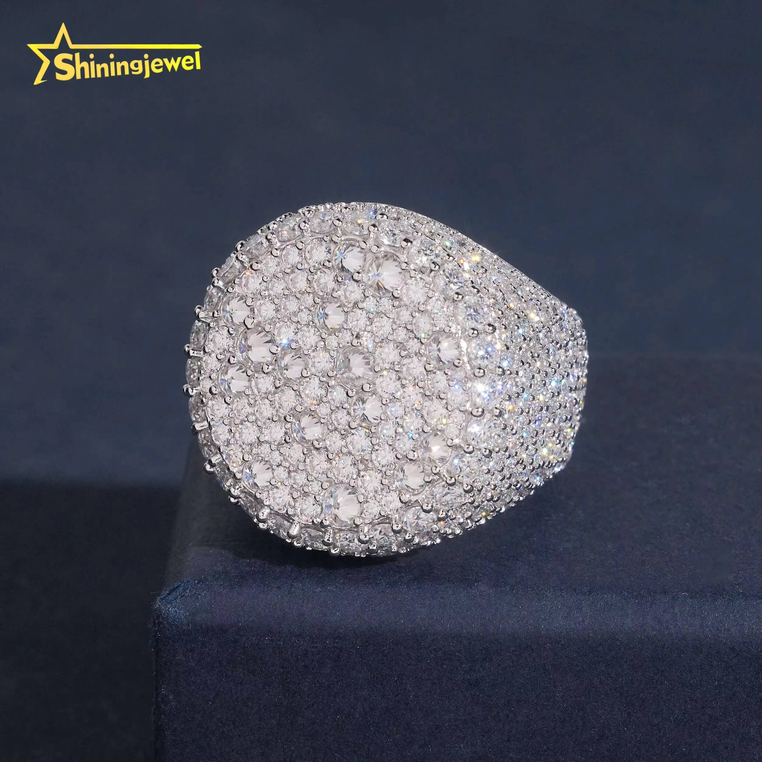 New Arrival Reverse Setting Moissanite Diamond Hip Hop Ring Iced Out Ring 925 Silver Moissanite Ring for Men