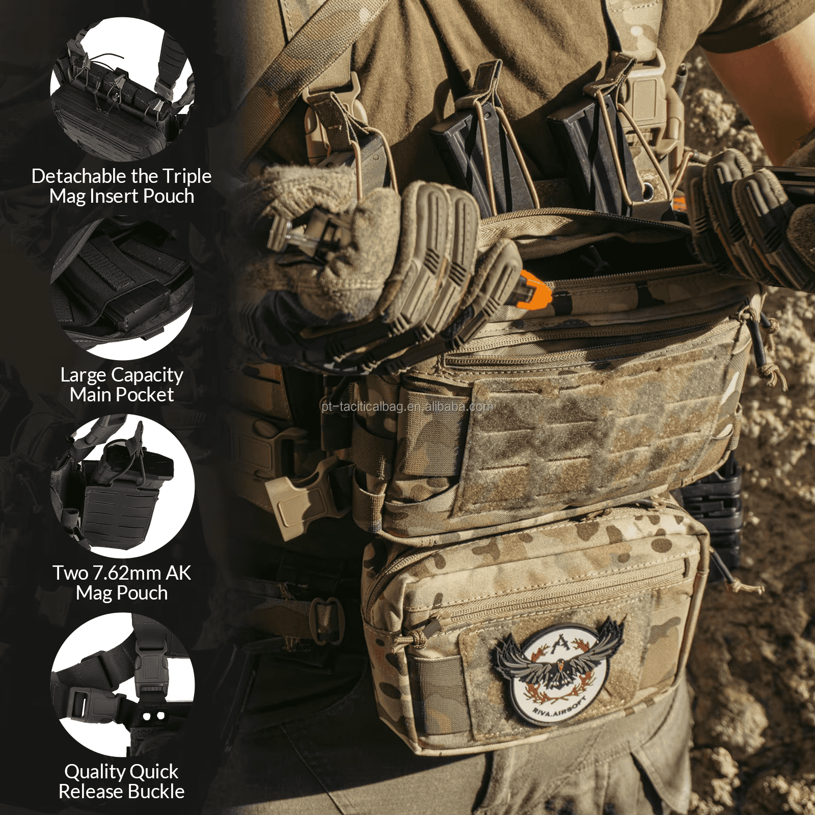 VOTAGOO Chest Rig-Tactical Chest Rig Molle Modular Micro Fight Chest Rigs Adjustable Detachable with 5.56/7.62 Magazine Pouch