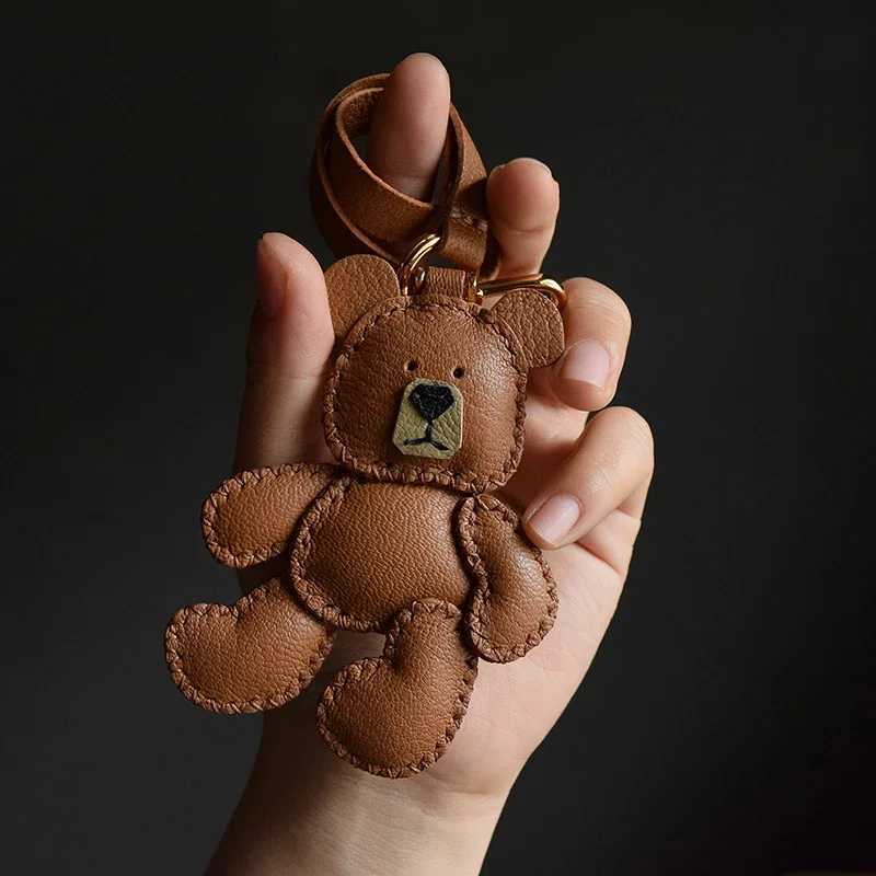 Original design teddy puppet bear leather car key bag pendant handmade custom gift femaleT251127