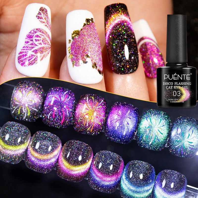 PUENTE Reflective Glitter Rainbow Cat Eye Gel Nail Polish Disco Flashing Pink Blue Purple Glitter Soak Off UV Nail Art VarnishT251127