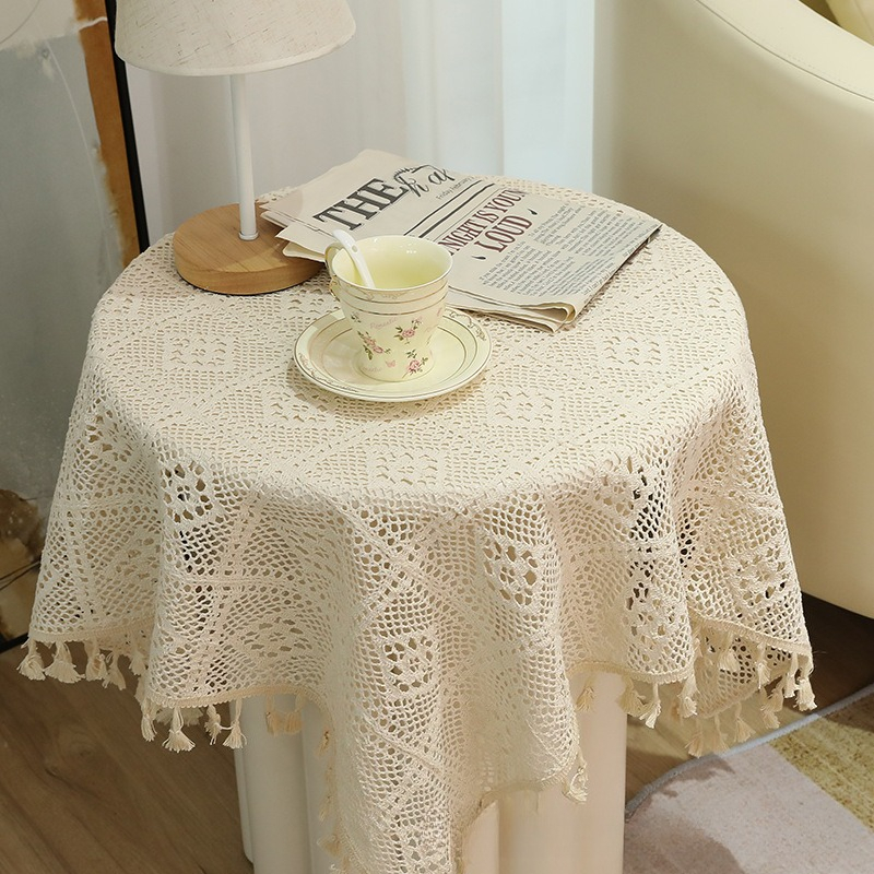 Tassel Pastoral Plaid Western Food 2026 MAT Round Tablecloth Hollow Lace Table Flag Placemat