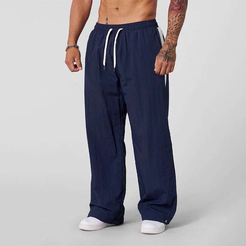spring Autumn Track Pants Mens Loose Casual Wide Leg trousers Trendy Sports Splicing Breathable running straight-leg pants 251126