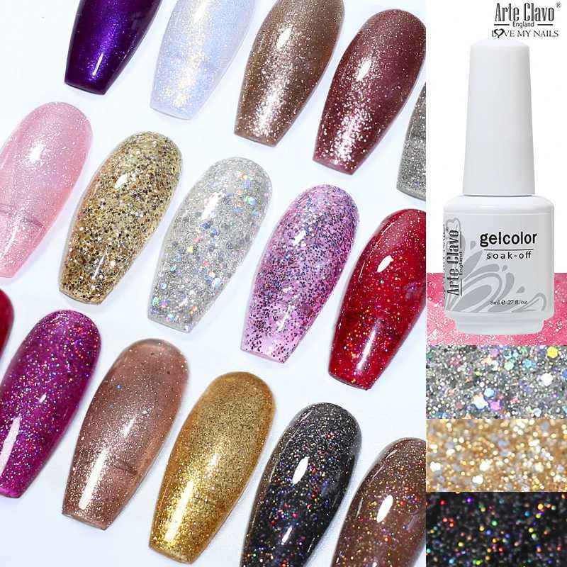 Arte Clavo Colorful Glitter Series 8ml UV Gel Nail Polish Sequin Gel Nail Polish Soak Off UV Gel Varnish Nail Art Gel Polish DIYT251127