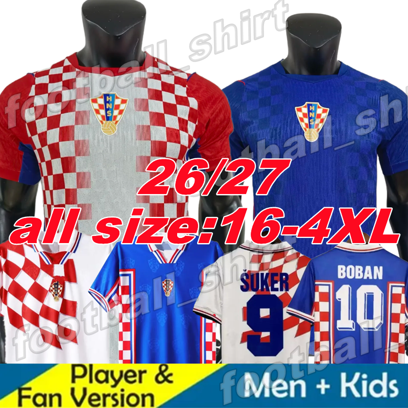2026 Croatia MODRIC Soccer Jerseys national team World Cup 2026 2027 MAJER GVARDIOL KOVACIC SUKER mens kids kit Fans Player 1998 Croatia Retro Football Shirt