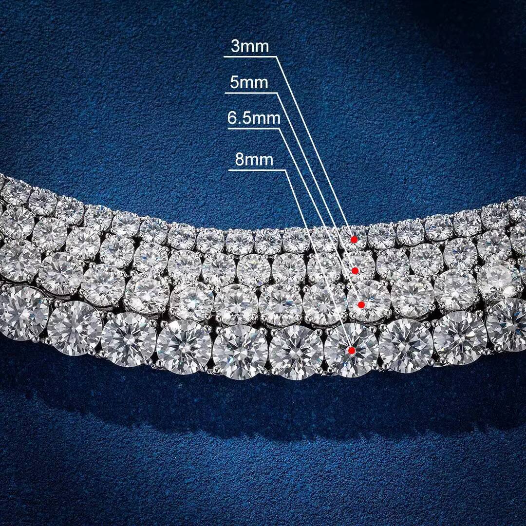 Top Sales for Men 925 Silver Moissanite Tennis Chain VVS Link Necklace with 3mm 4mm 5mm Diamond Chains Versatile Sizes
