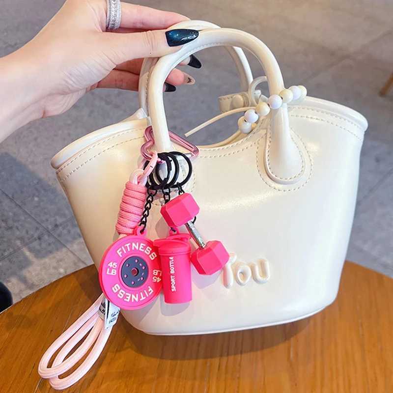 Mini Barbell Plates Keychain with D-shaped Buckle Water Cups Simulation Dumbbells Keyring Creative Bag CharmT251127