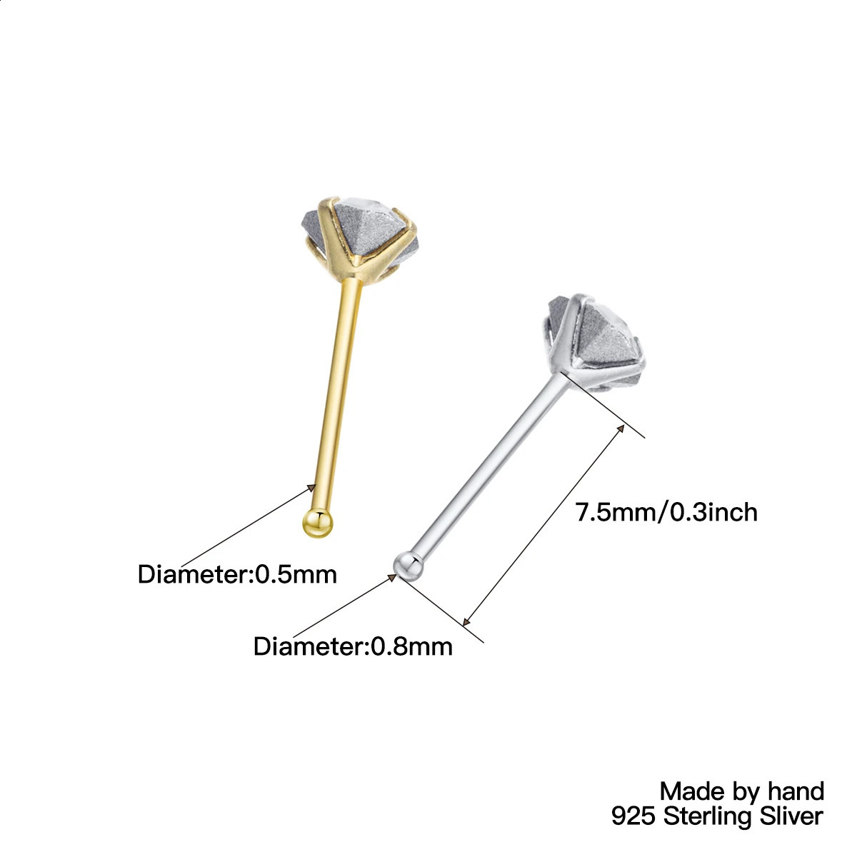 925 Sterling Silver Crystal Different Size Nose Studs Nose Piercing Body Jewelry Piercing Nez Pircing Nariz Corporal 250427