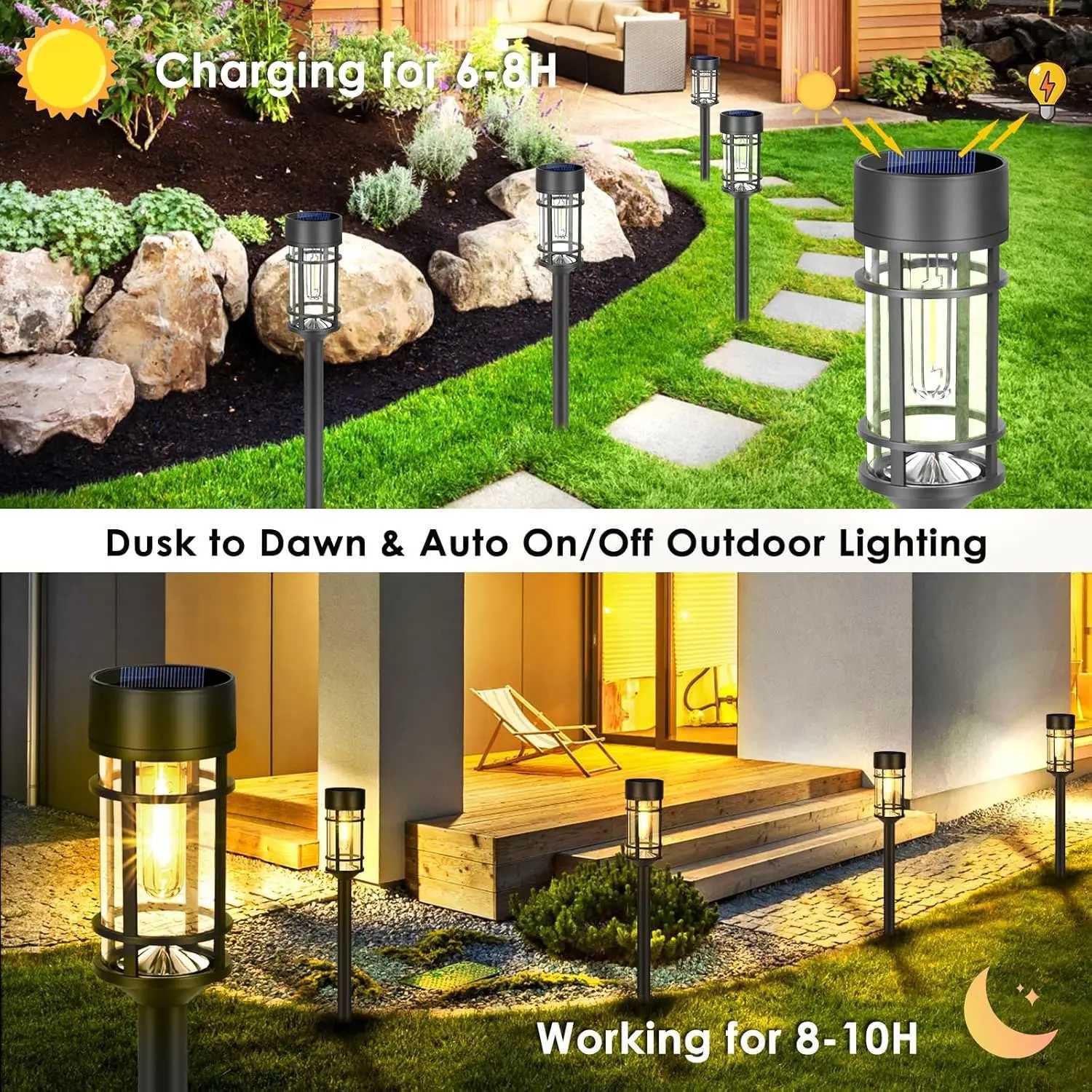 2-8PCS Solar Outdoor Tungsten Filament Waterproof Ground Plug Lawn Courtyard Lamp Landscape Lighting Garden Villa Rural DecorM251127