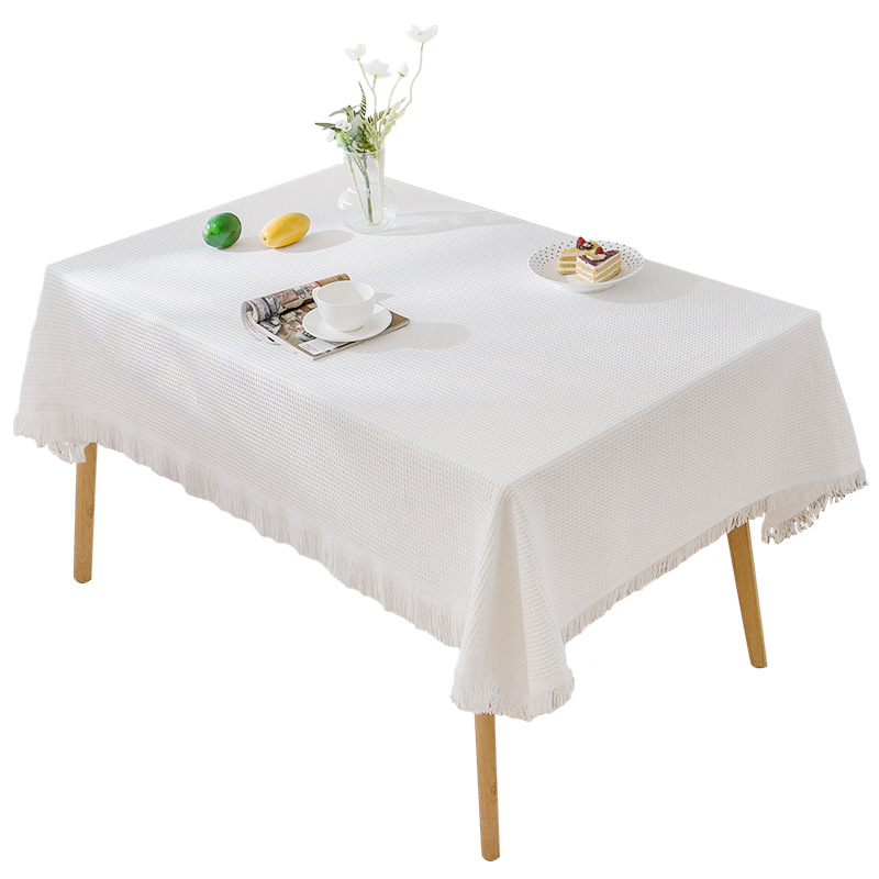 A840 cream wind tassel cotton yarn tablecloth photo atmosphere dustproof table cloth rectangular decorative coffee table cover towel non-slip