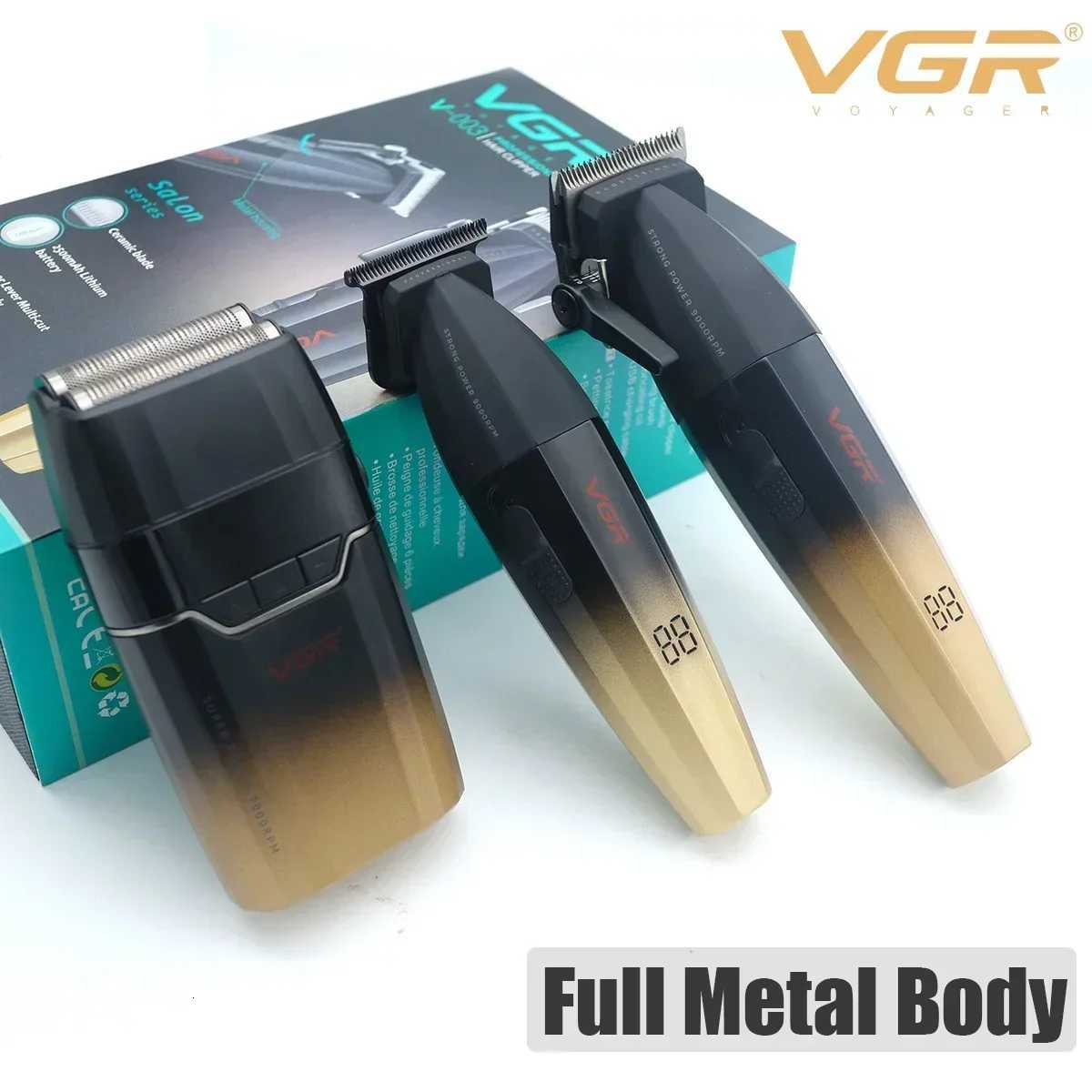 VGR 003 906 308 Professional Hair Cutting Kit Hair Clipper Cordless Clippers Trimmers for Men Set USB Charge Mens LED DisplayT251127