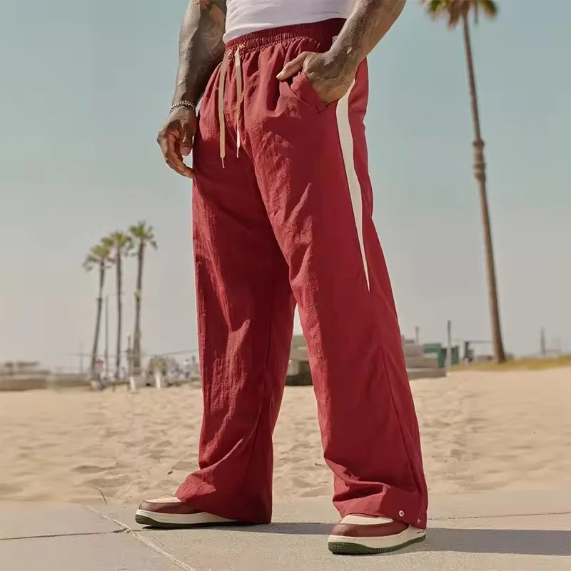 spring Autumn Track Pants Mens Loose Casual Wide Leg trousers Trendy Sports Splicing Breathable running straight-leg pants 251126