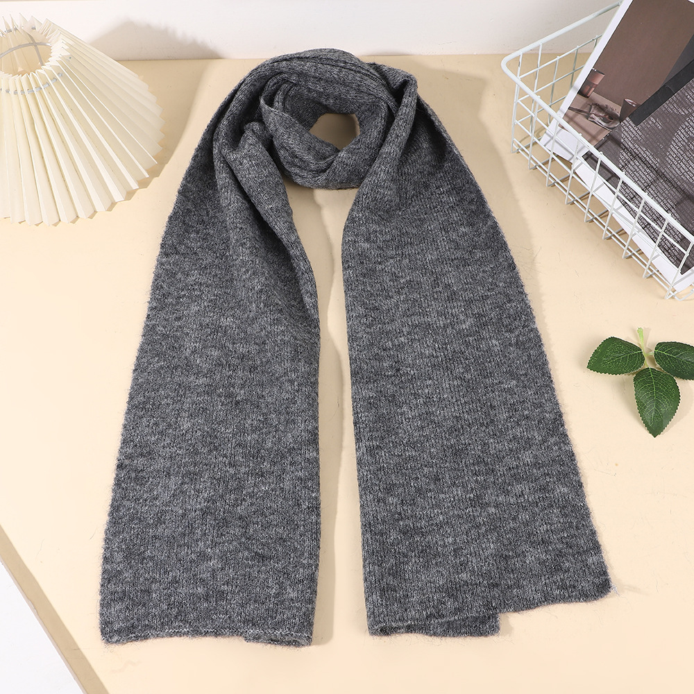 K542 Pure color simple style knitted scarf for women autumn and winter new style fashionable and versatile high-end student warm neck scarf