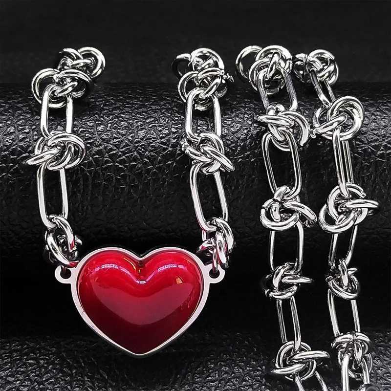 HNSP Stainless Steel Red Heart Choker Necklace Pendant Chain For Women Jewelry Versatile Girl AccessoriesT251127