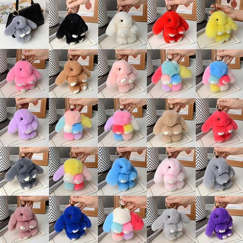 1PC 15cm Rabbit Keychain Ring Fluffy Real Fur Pompon Bunny Trinket Key Chain Charm Cute Key Ring On Bag Car Key PendantT251127