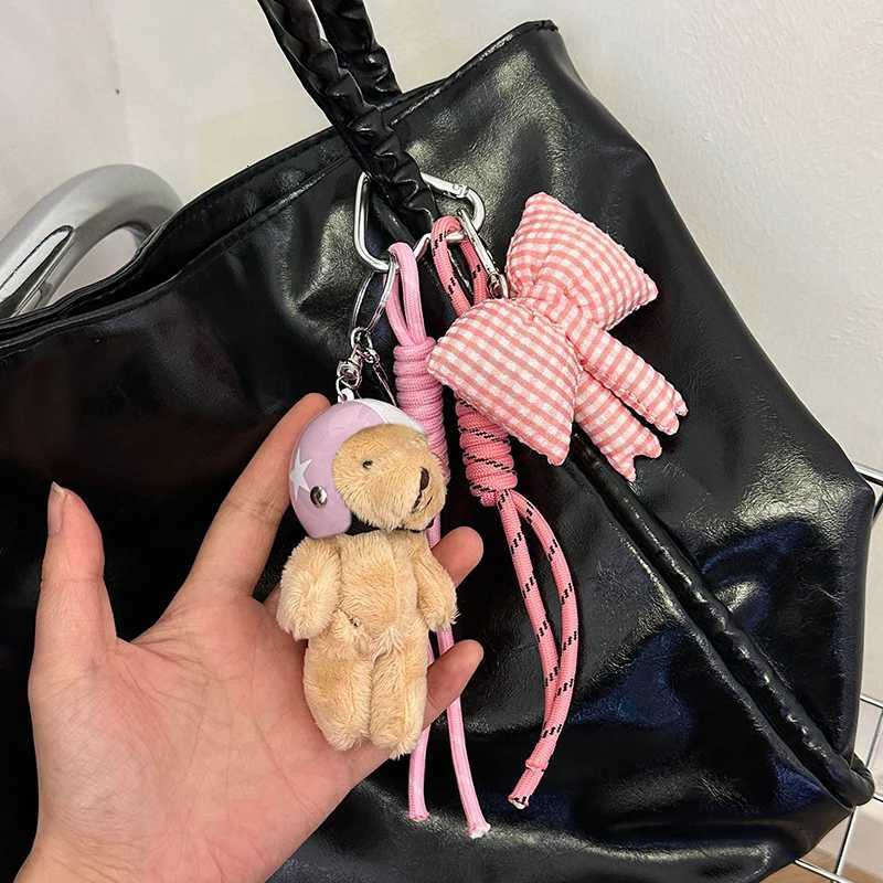 New Helmet Bear Bag Pendant Woven Rope Bow Phone Key Ring DIY Bag AccessoriesT251127
