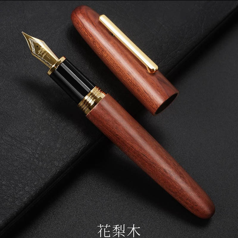 Jinhao 9056 Natural Wood Handmade Fountain Pen M/F Nib Gold Clip Ink Pen Stationary Business Office Gift Writing School Supplies 240110