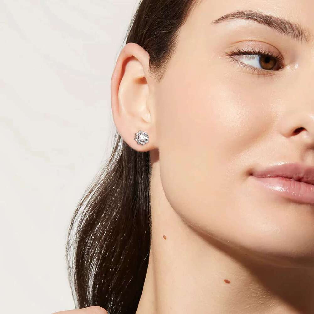 exquisite 1ct vvs sandstone stud earrings pure silver flower cluster halo unisex jewelry with gra certificate