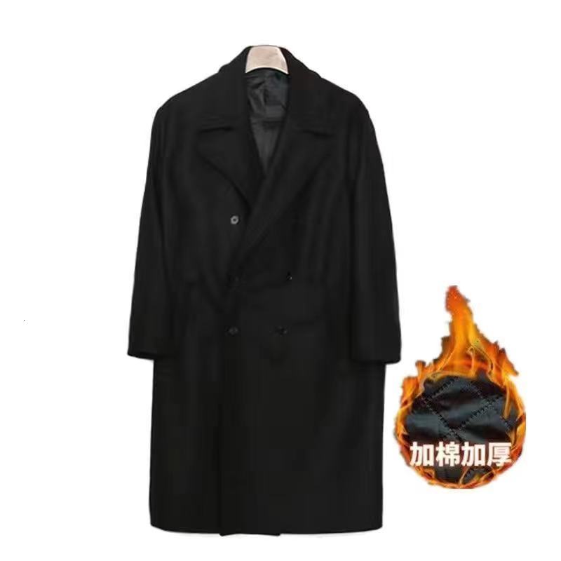 Trendy Medium-length Double-layer Winter Coat Loose Fit Korean Style Casual Trench Overcoat For Men Fashionable Hong Kong Style 240729