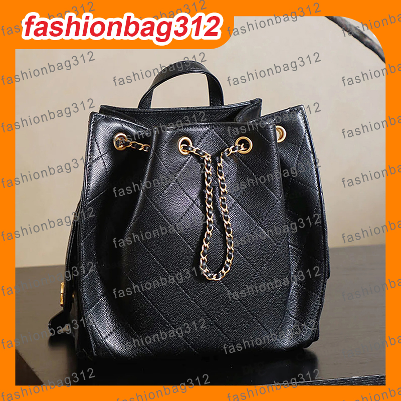 Designer Genuine Leather Backpack 2025 New Quilted Pattern Bucket Backpack Gold Chain Drawstring Backpack Convertible Crossbody Handbag Commuter