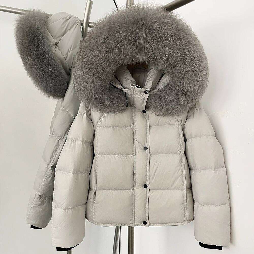 White Duck Down Coat 2025 New Autumn Winter Top Clothing Women Tnickwarm Fluffy Puffer Jacket Female Hooded Real Fox Fur Caot