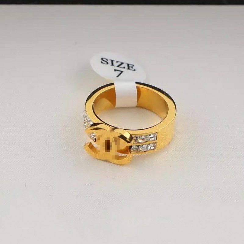 Gold Color Luxury Designer Ring Double Row Drill Titanium Steel Classic Ring Elegant Letter Fashion Rings For Women Lady Wholesale