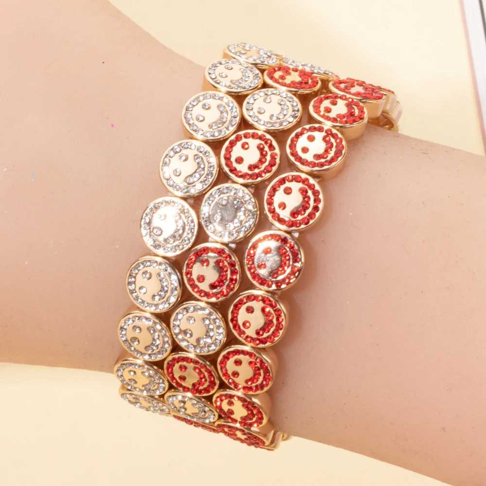 2024 New Happy Bangle Paved Diamond Enamel Beadeds For Women Boho Gold Color Elastics C251105