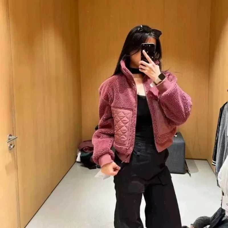 Fashion Stand-up Collar Zipper Winter Jacket Lamb Plush Warm Short Coat Autumn Winter Women Outerwear Solid White Thicken CoatsXJ251127