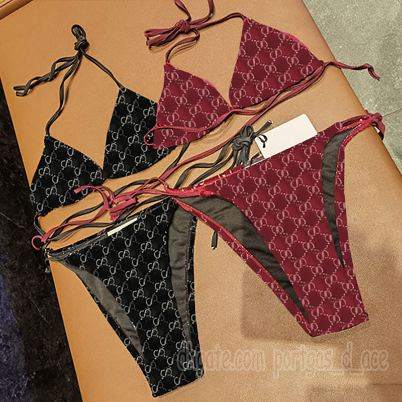 Luxury Letters Velour Bra Briefs Set for Women Designer Sexy Padded Halter Split Swimsuit Summer Beach Vacation Beach Bras Briefs Resort Outfit