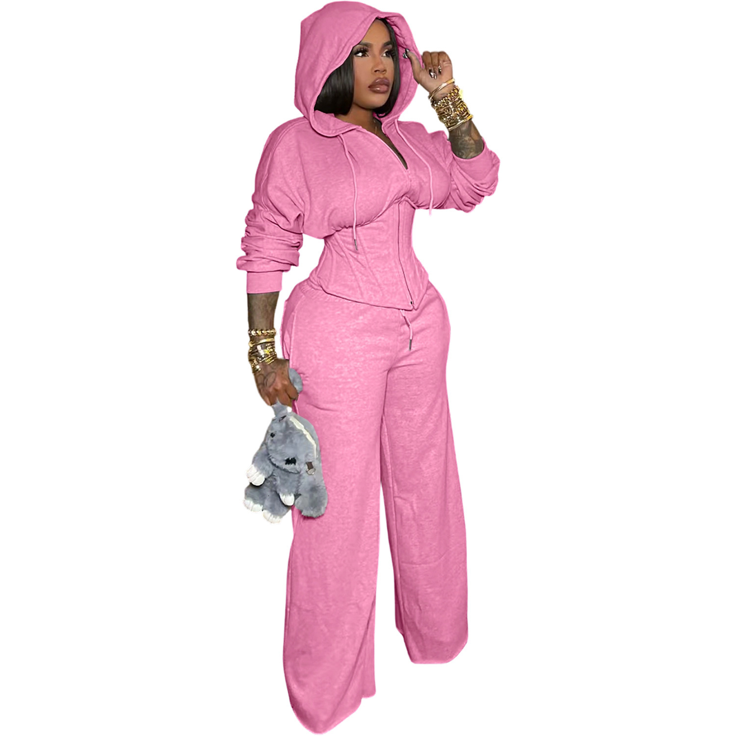 Womens Tracksuits Two Pieces Set 2025 New Fashion Clothing Personality Tie Waist Casual Pants Set Including Fishbone 5 Colors
