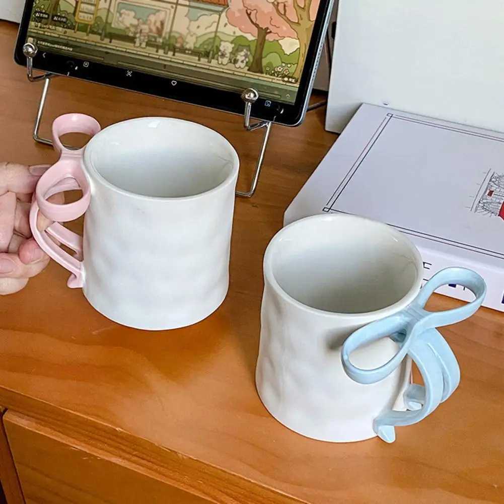 Cute Ceramic Water Cup Elegant Ceramic Coffee Mug with Ribbon Handle Festive Bow Tea Cup for Women Charming for Valentines C251127