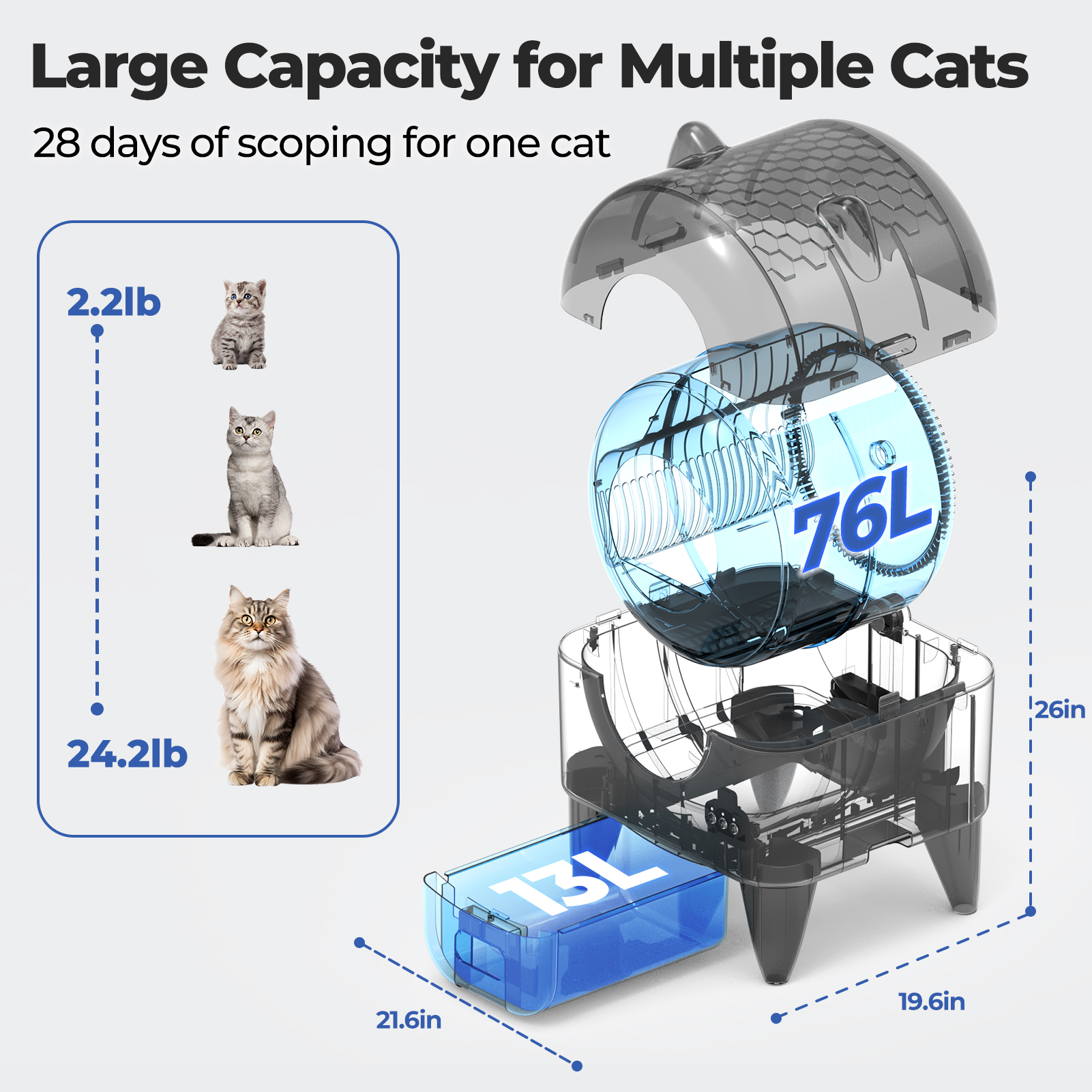 Self Cleaning Cat Litter Box: Extra Large Automatic Litter Box for Multiple Cats, Odor-Free, App-Controlled, Ambient Light Waste Disposal