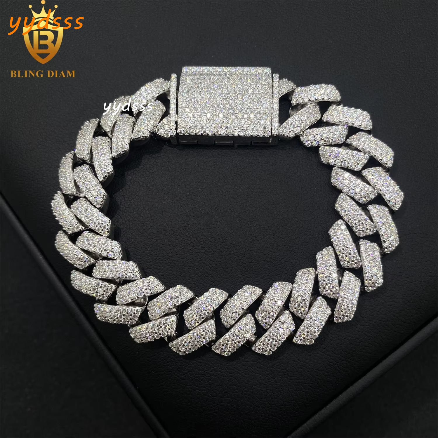 925 Sterling Silver Ice Out 14MM Moissanite Diamond Cuban Chain HipHop Bracelet Cuban Chain for Men Jewelry