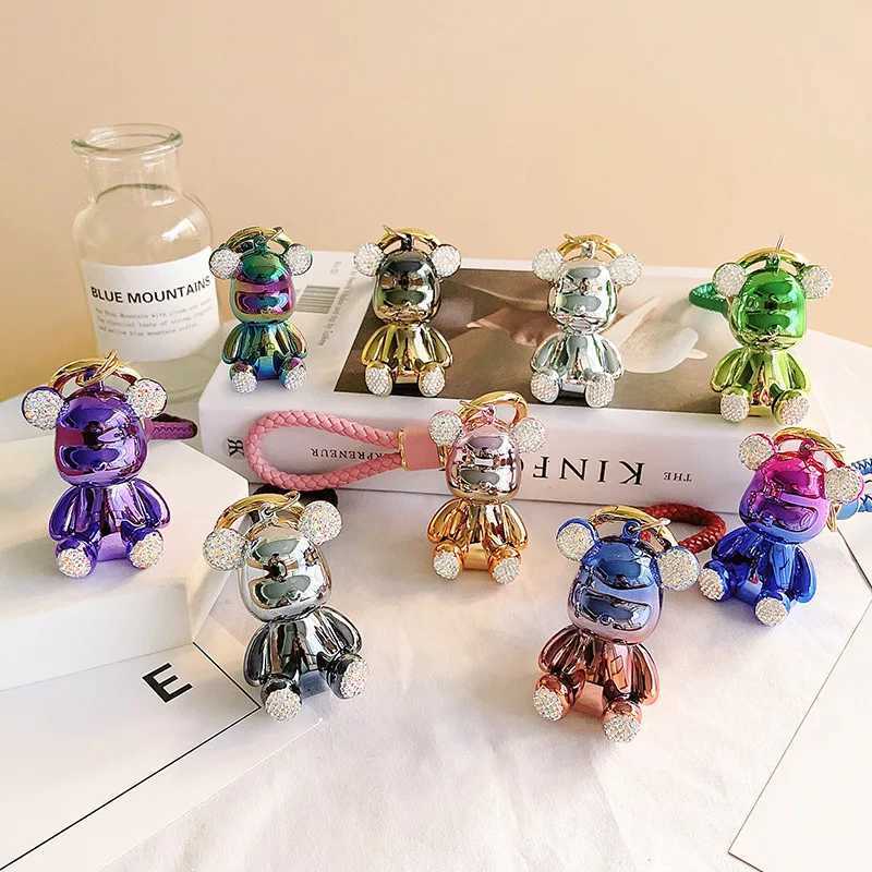 2025 Resin Electroplated Bear Keychain - Crystal Rhinestone Decor Fashion Bag Charm School GiftT251127
