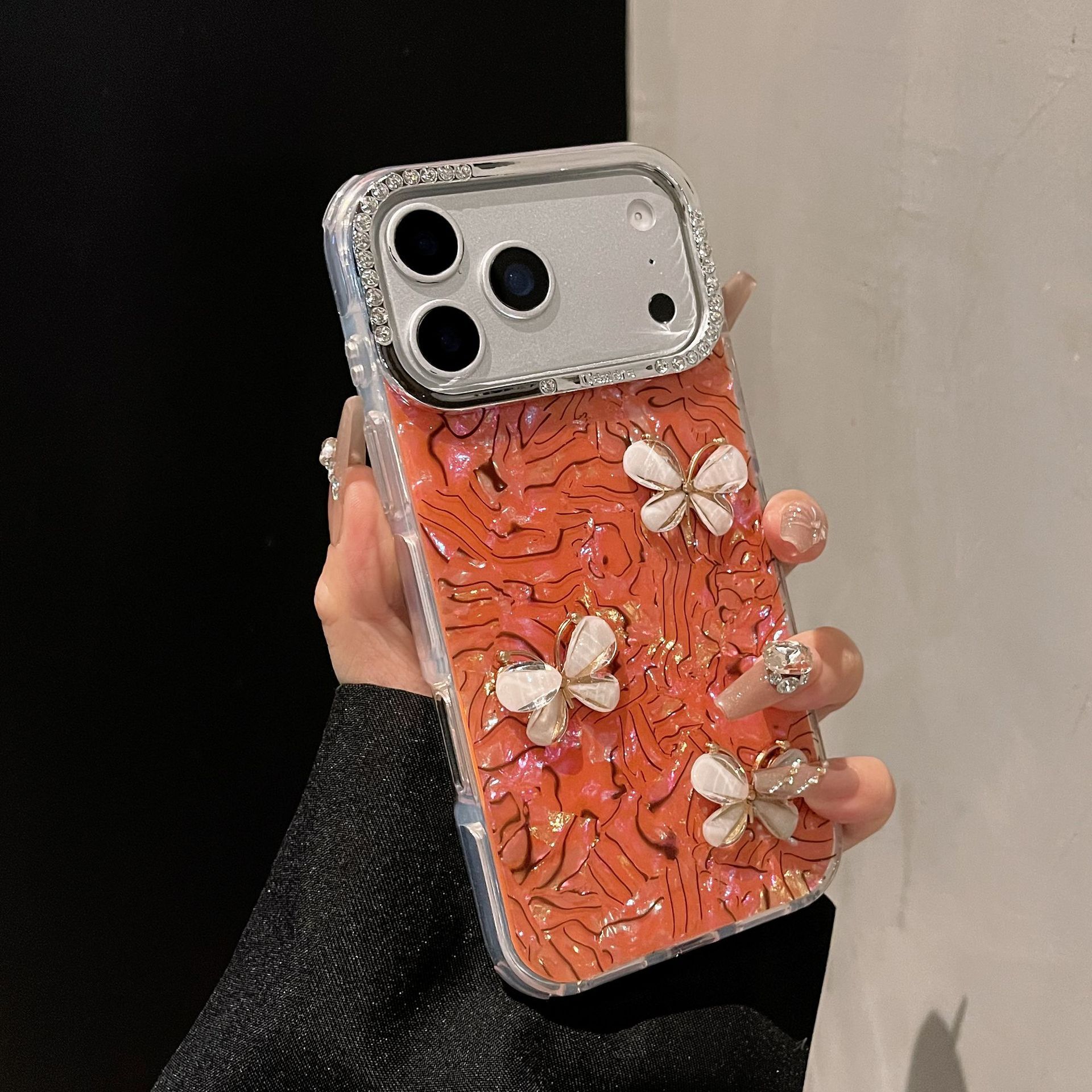 Colorful Shell Bowknot Phone Case iPhone 17 Pro Max Compatible with Apple 16 Pro Rhinestone Lens 15/14