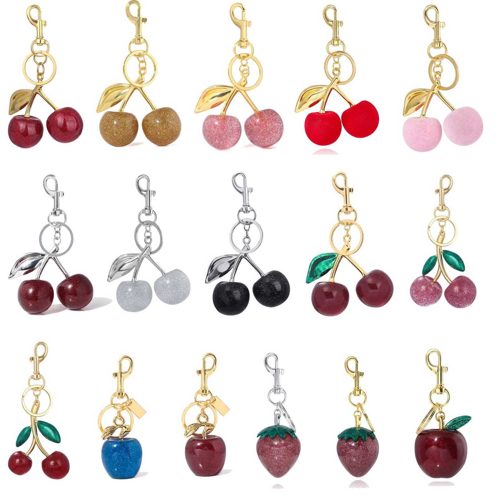 Delicious Crystal Red Pink Cherry Keychain Summer Fruits Cherries Pendant Keyring For Women Men Jewelry Bag Key Accessories GiftT251127